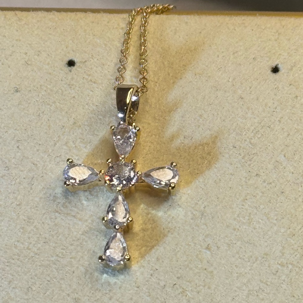 Crystal Cross Pendant 14k Gold overlay Necklace Made W/ Swarovski Crystals 18-21